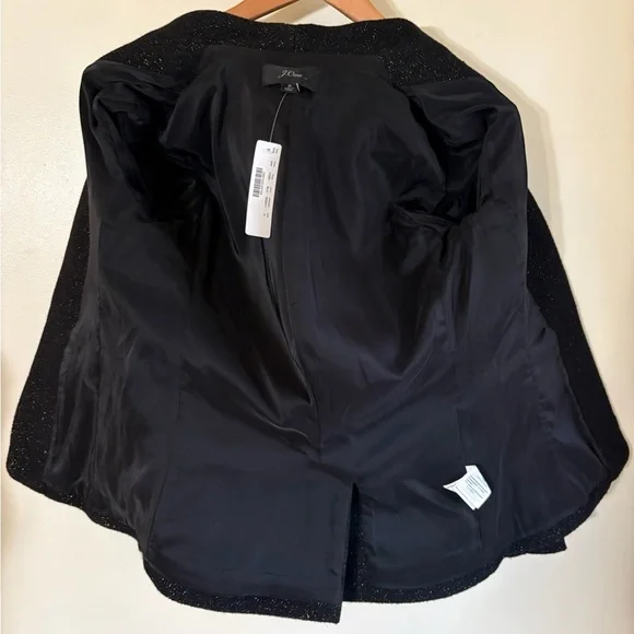 J. Crew Black Sparkle Wool Open-Front Blazer. Pockets/Lined. Size 0. New w/tags!